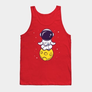 Cute Astronaut Meditation on Moon Cartoon Tank Top